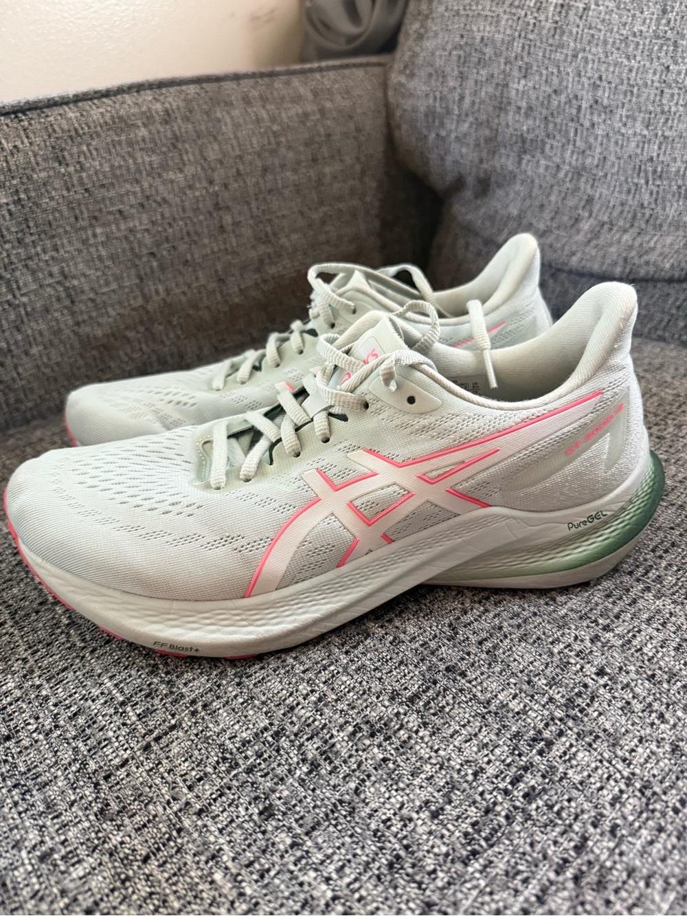 ASICS Women's Light Gray Running Shoes with Pink Accents